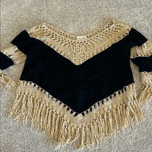 Dreamers Black and Cream Crochet Poncho xl boho hippie nicks vibes